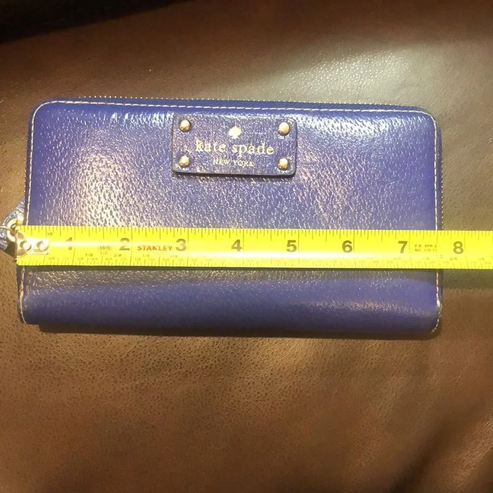 KATE SPADE Cobalt Blue Leather Full Zip Continental Wallet Excellent Condition